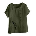 thumbnail image 4 of Tops for Women Plus Size Round Neck Print Short Sleeve Button T-shirt Blouse Army Green L, 4 of 4