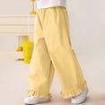 thumbnail image 4 of hengsof Girls Spring Summer Solid Elastic Waist Casual Pants Cute Ruffle Hem Cotton Loose Comfortable Long Pants for 2-14 Years Kids, 4 of 7