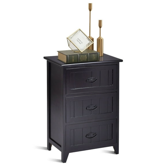 Gymax 3 Drawers Nightstand End Table Storage Wood Side Bedside Black