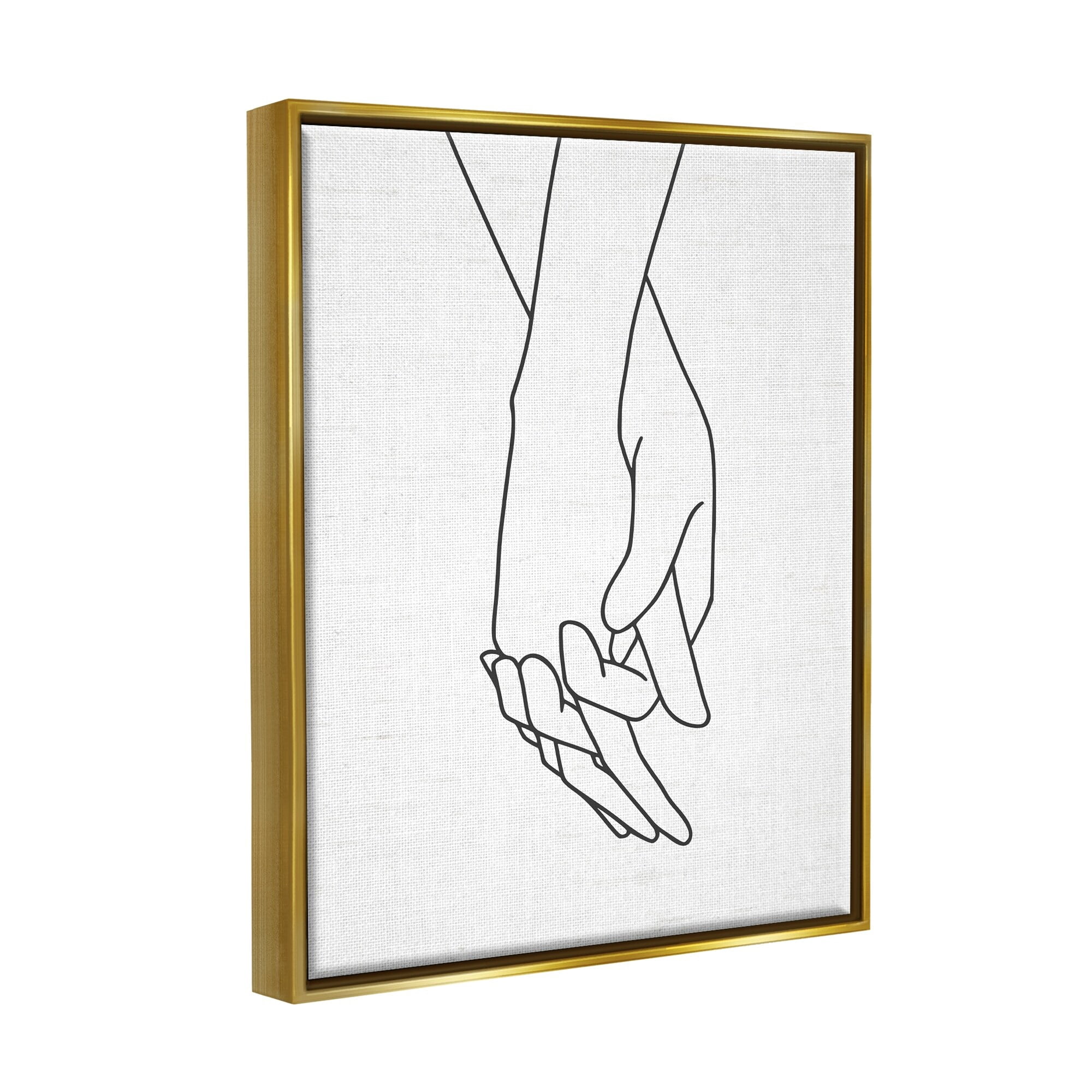 Stupell Industries Romantic Holding Hands Outline Drawing Loving Couple Graphic Art Metallic Gold Floating Framed Canvas Print Wall Art, Design by Lettered and Lined