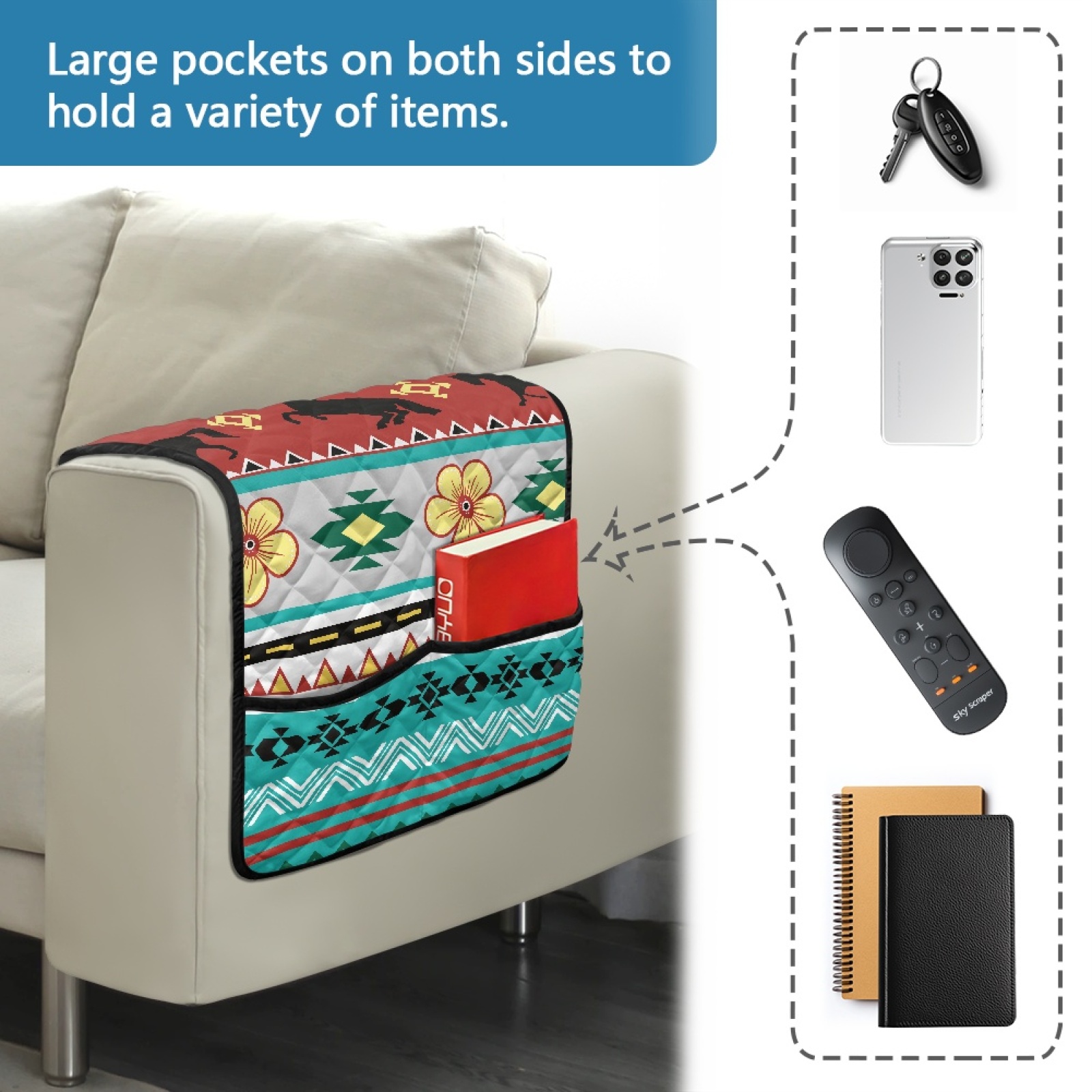 TSOVTHRID Aztec Tribal Wild Horse Floral Geometric Print Armrest Cover for Sofa Arm Covers for Chairs, Loveseat Anti-Slip Armchair Slipcovers for Dogs Cats Pet Living Room Decoration