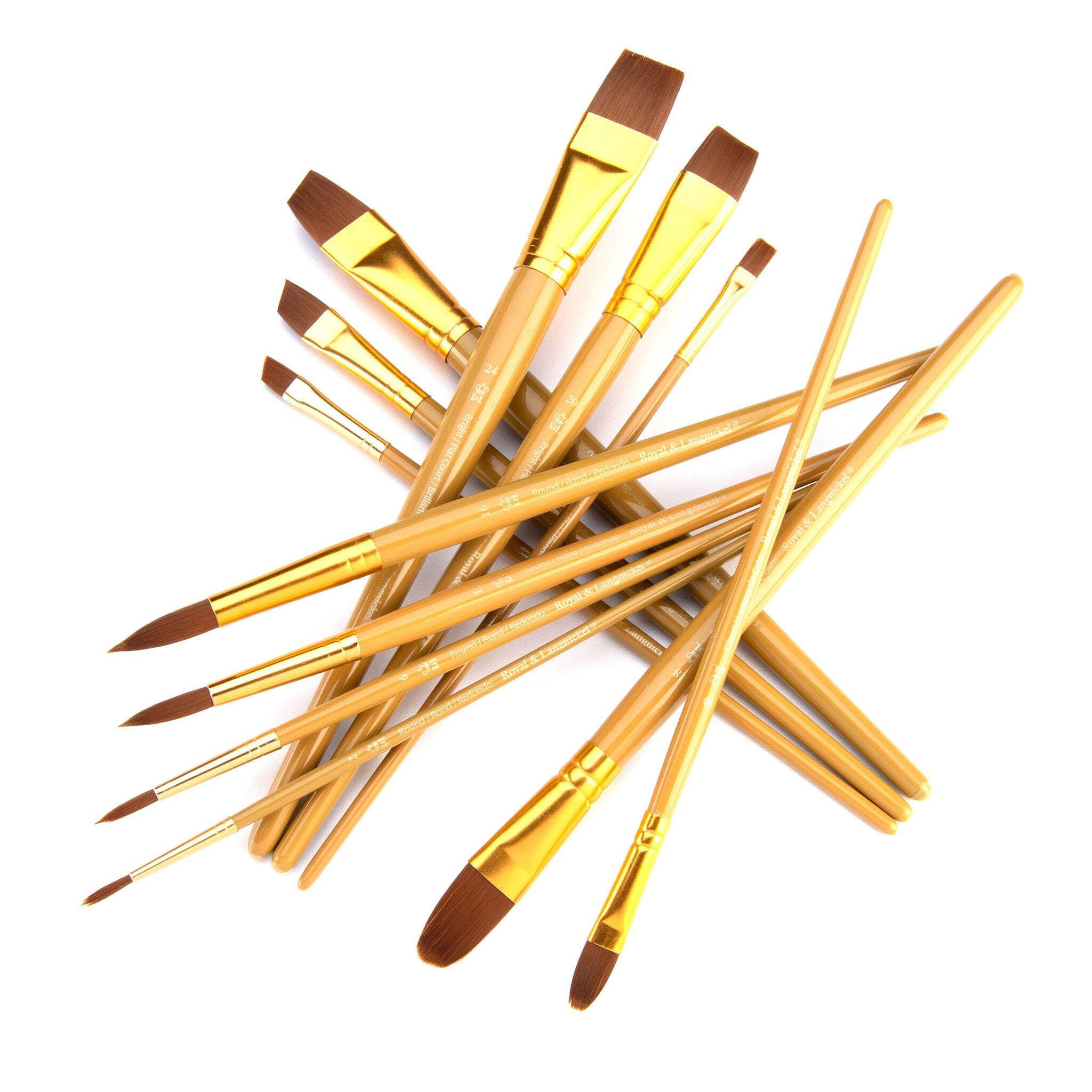 RSET-9303 | 12pc Brown Taklon Long Handle Variety Brush Set