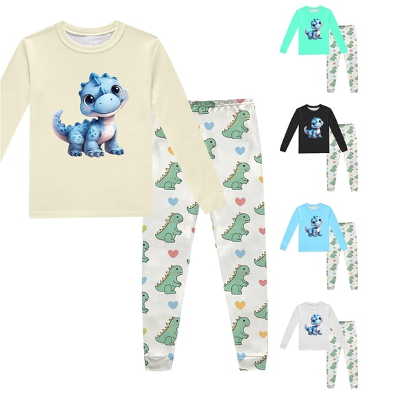HCYSFG Boys Dinosaur Graphic Pajama Sets 2 Piece Long Sleeve Crewneck Lounge Set Top And Pants Sleepwear Sets