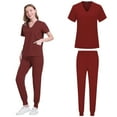 thumbnail image 7 of Vibrex Women Scrub Set Stretch Solid Color LooseAnkle Cuff Pants Pocket Caregiver Short Sleeve V-Neck Blouses Nursing Uniform Set Nurse Workwear with 10 Pockets, Unwrinkled Scrubs for Women, 7 of 7
