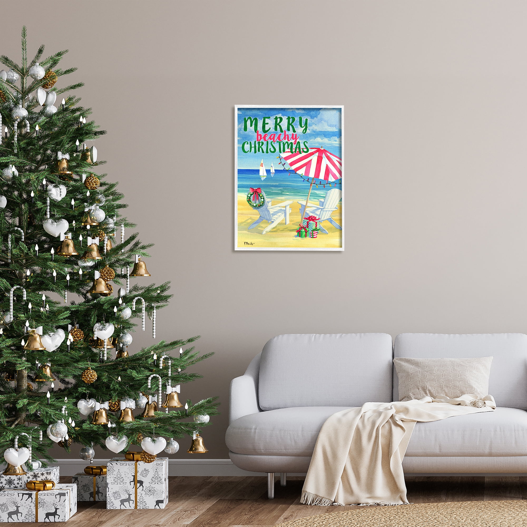 Stupell Industries Merry Beachy Christmas Holiday Painting White Framed Art Print Wall Art, 24 x 30