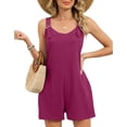 thumbnail image 6 of Women's One Piece Jumpsuit Crew Neck Sleeveless Wide Leg Shorts Summer Loose Trendy Romper With Pockets (S, Wine), 6 of 8