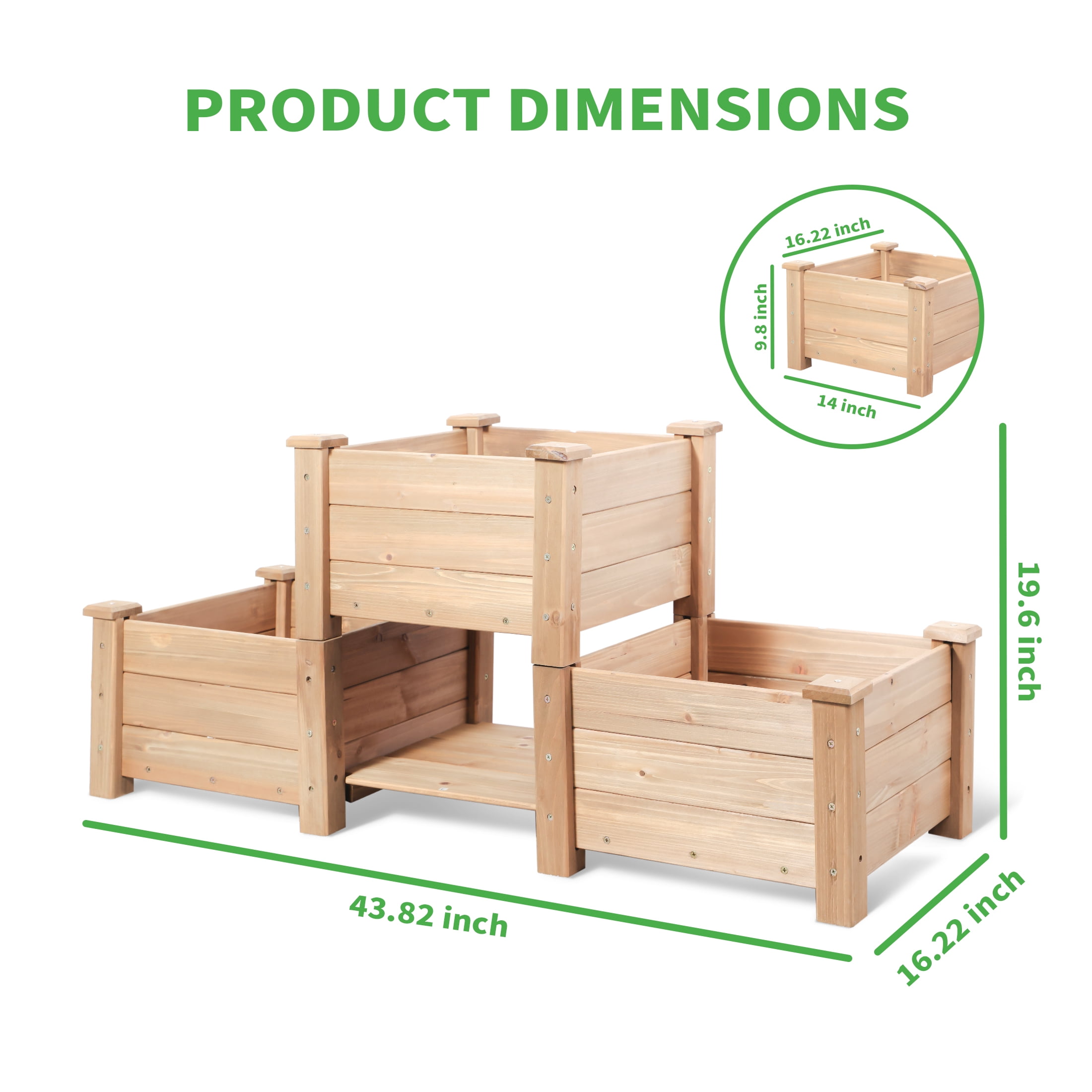 ORFELD 43.8" Solid Wood Garden Bed with 3 Separate Planter Boxes for Flexible Combination, Garden Box for Outdoors, Gardens, Courtyards, and Balconies