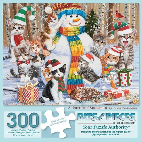 Bits and Pieces "Purr-fect Snowman" Jigsaw Puzzle, 300 Piece, 18" x 24"