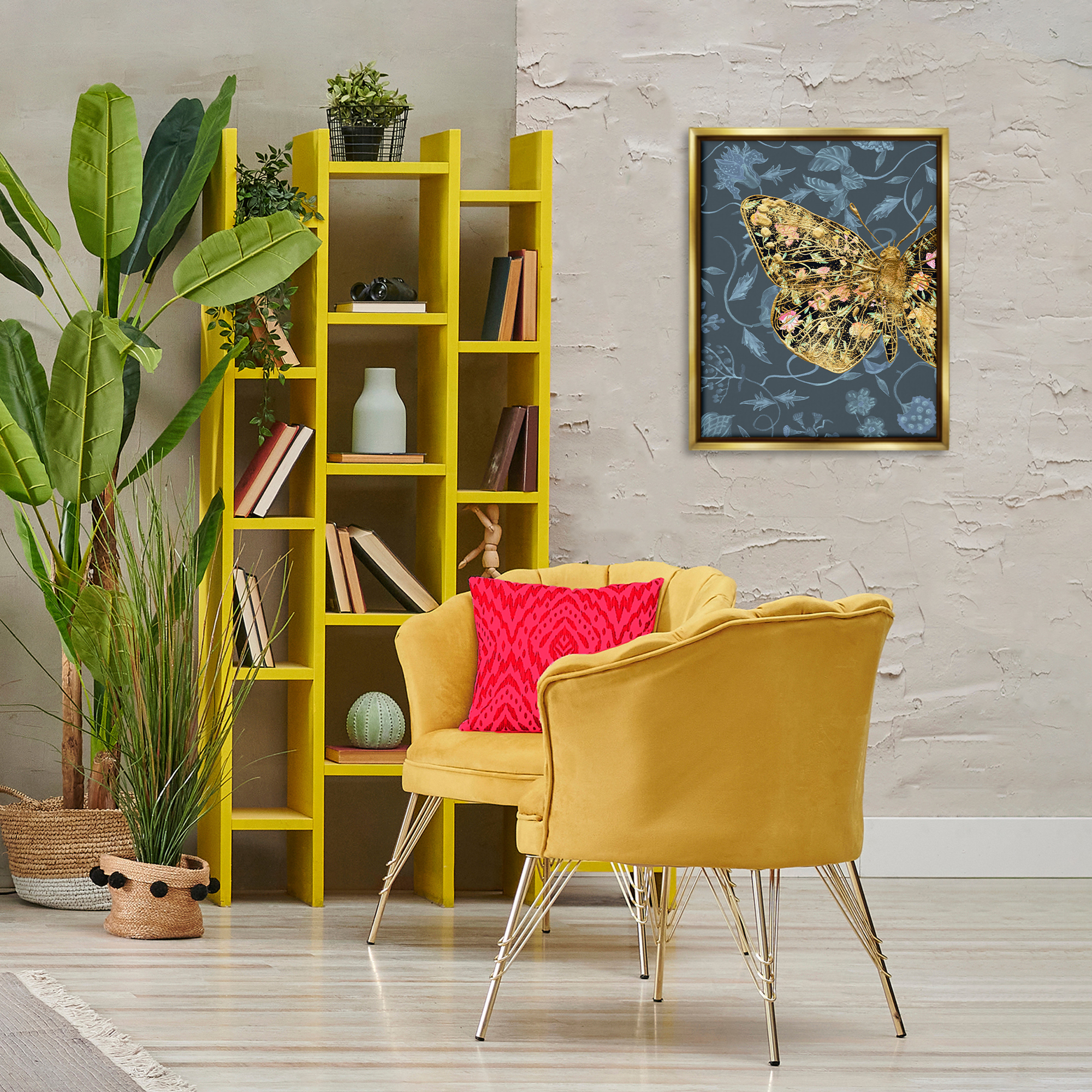 Stupell Industries Glam Traditional Butterfly Animals & Insects Painting Gold Floater Framed Canvas Art Print Wall Art, 17 x 21