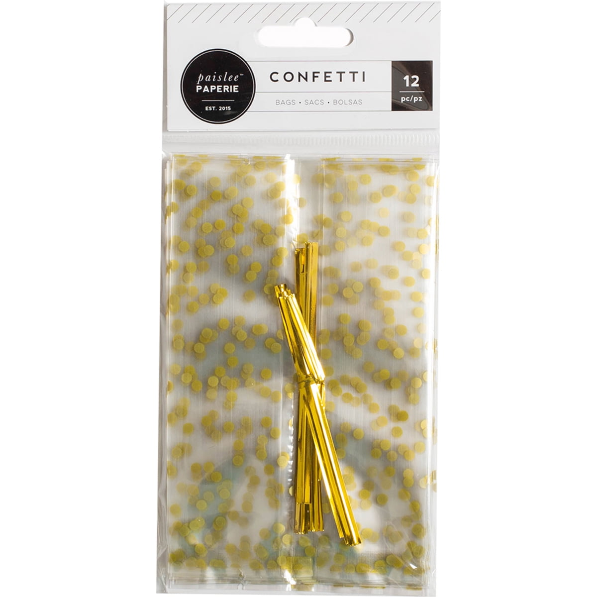 Confetti Cellophane Treat Bags 12/PkgW/Gold Accents & Ties