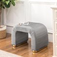 thumbnail image 3 of Modern Ottoman Footstool, Upholstered Small Vanity Foot Rest Stool Chair with Golden Iron Ring, Ottomans for Entryway, Living Room, Bedroom, Grey, 3 of 15