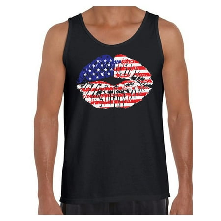 Awkward Styles American Flag Men's Tank Tops Lips Tanks for Men USA Flag Stars and Stripes Lips Tops Red White & Blue Lips Tanktop 4th of July Gift Independence Day Party Outfit for Men