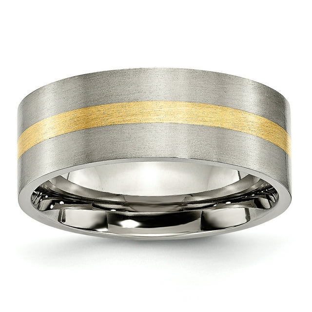 Titanium Flat 14k Yellow Inlay 8mm Brushed Band Size 10.5