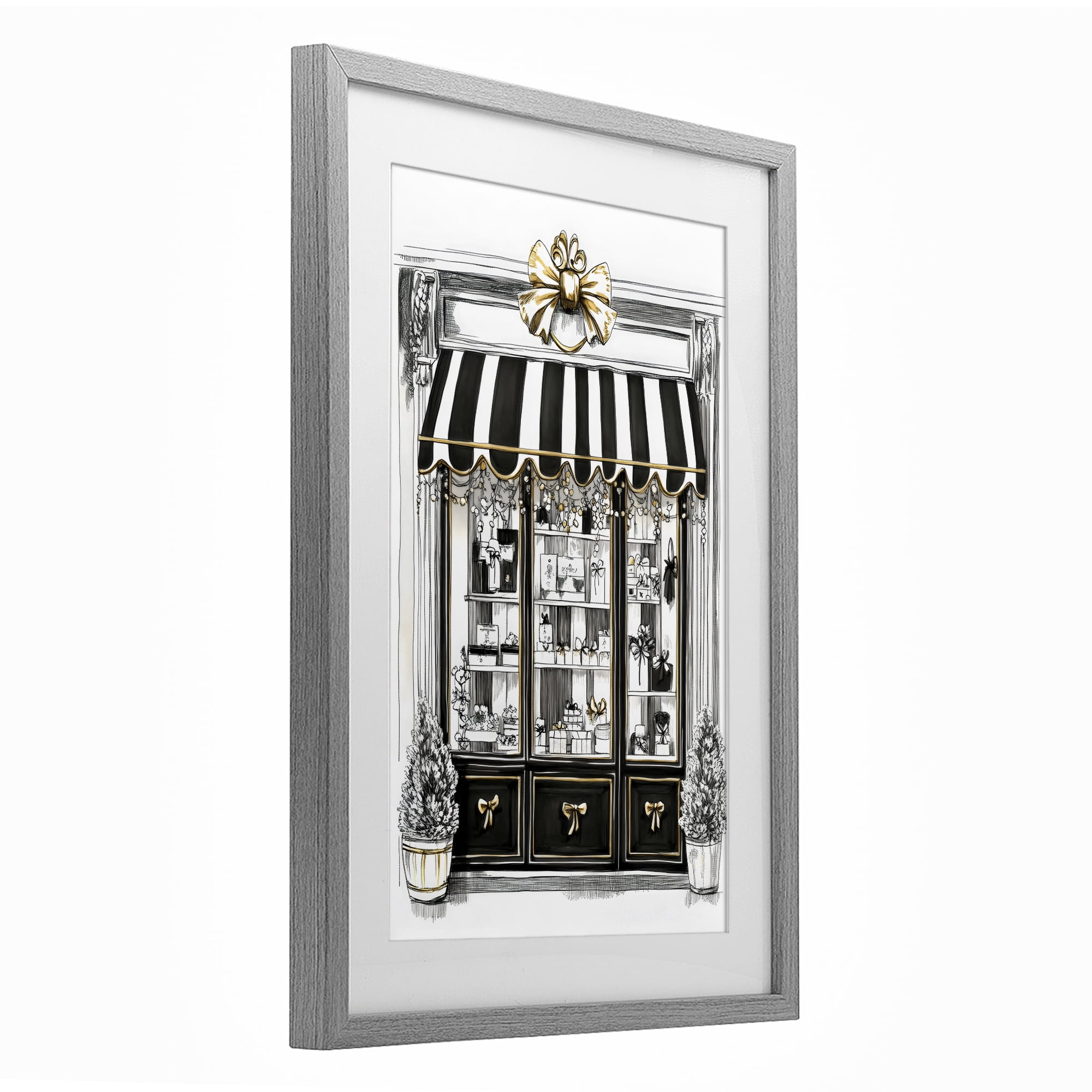 Stupell Industries Striped Paris Shop Facade Gray Framed Print Under Glass, design by Petal Prints Design