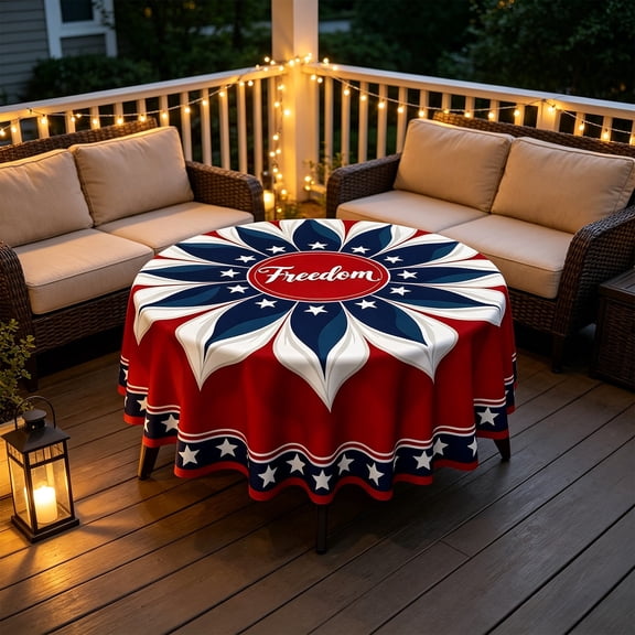 4th of July Round Patriotic Tablecloth, American Stars Table Cover, Rustic USA Heat Resistant Table Cloth for Kitchen Dining Picnic Party