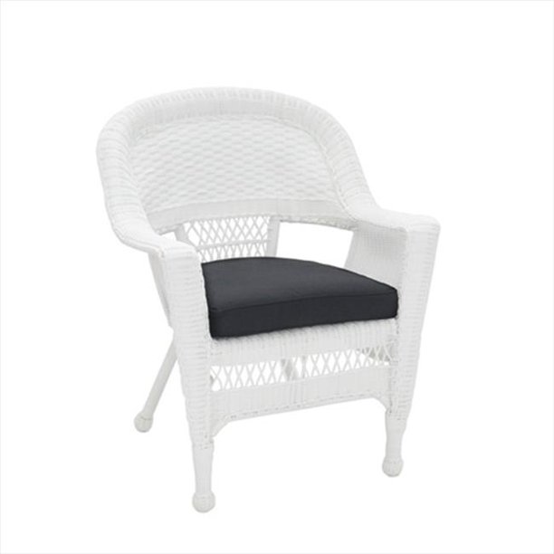 Jeco W00206CFS017 White Wicker Chair With Black Cushion