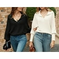 thumbnail image 6 of CoCopeaunts Women Knitted Sweater Tops Lapel Collar Long Sleeve Pullover Ribbed Knit Solid Color Sweaters Top, 6 of 7
