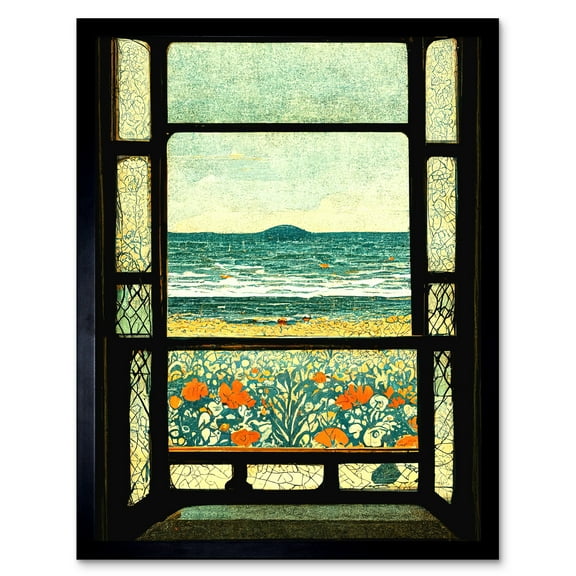 A Sea View Seaside Beach Flowers William Morris Art Print Framed Poster Wall Decor 12x16 inch