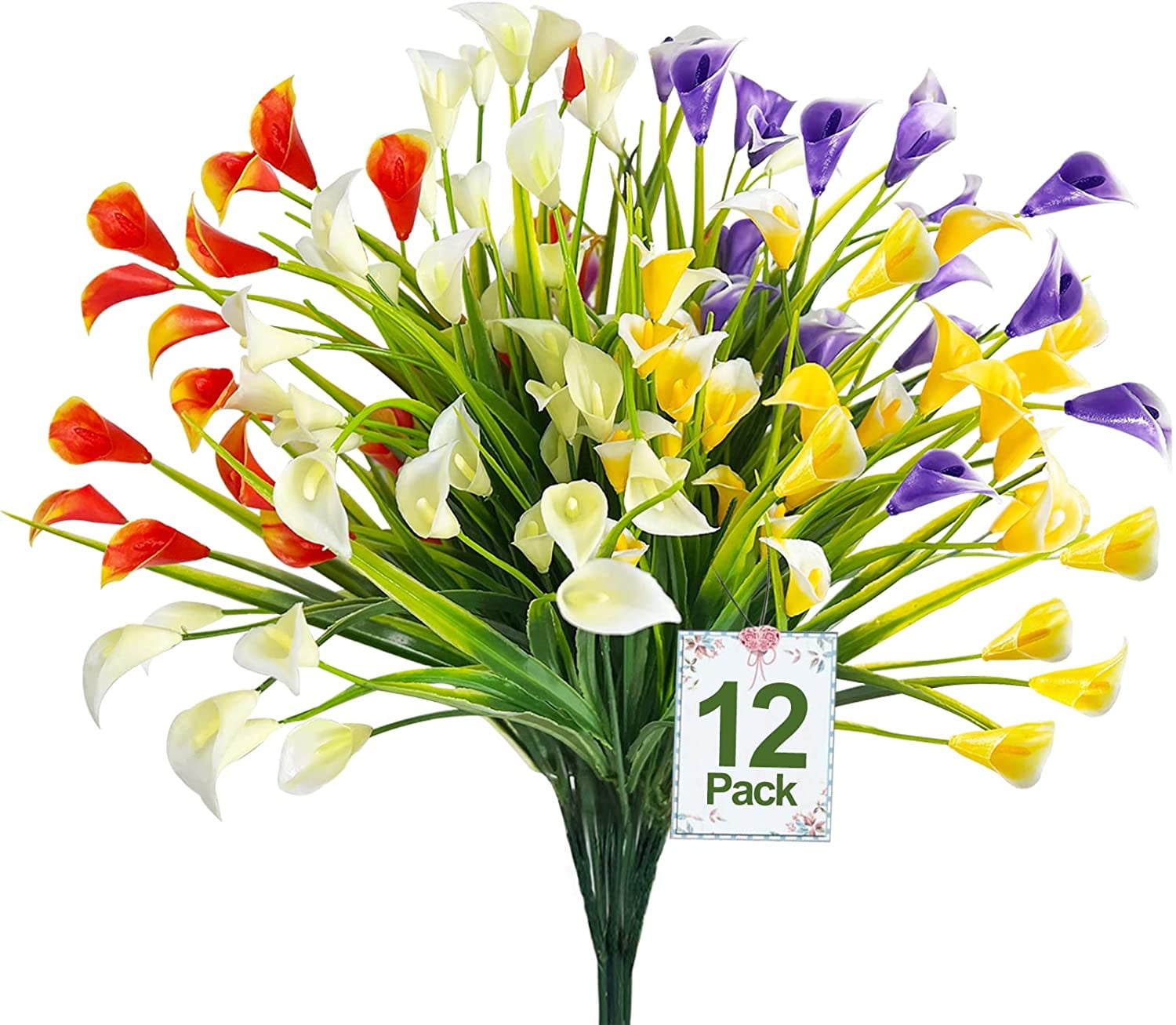 Viworld 12Pcs Calla Lily Artificial Flowers for Outdoors, UV Resistant