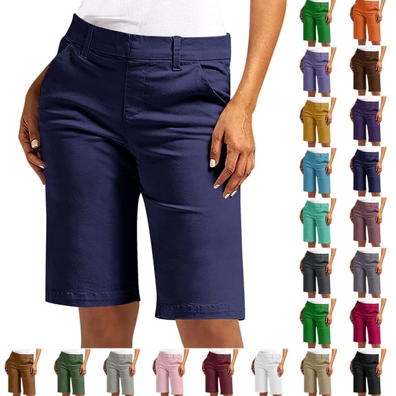 POROPL Women's Bermuda Shorts,Chino Shorts High Waisted Knee Length Straight Leg Pants with Pockets