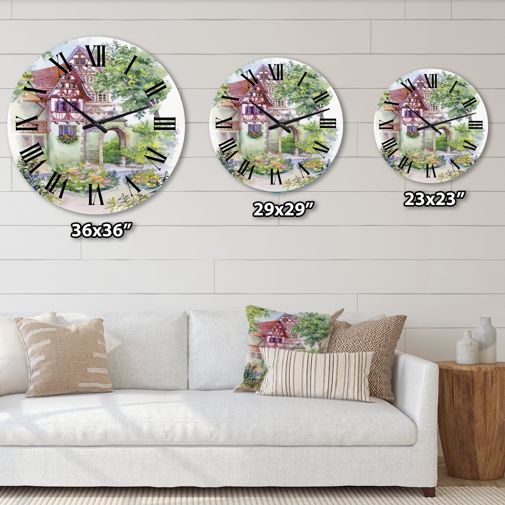 Designart 'Red Rustic House In The Country Side' Traditional Wall Clock