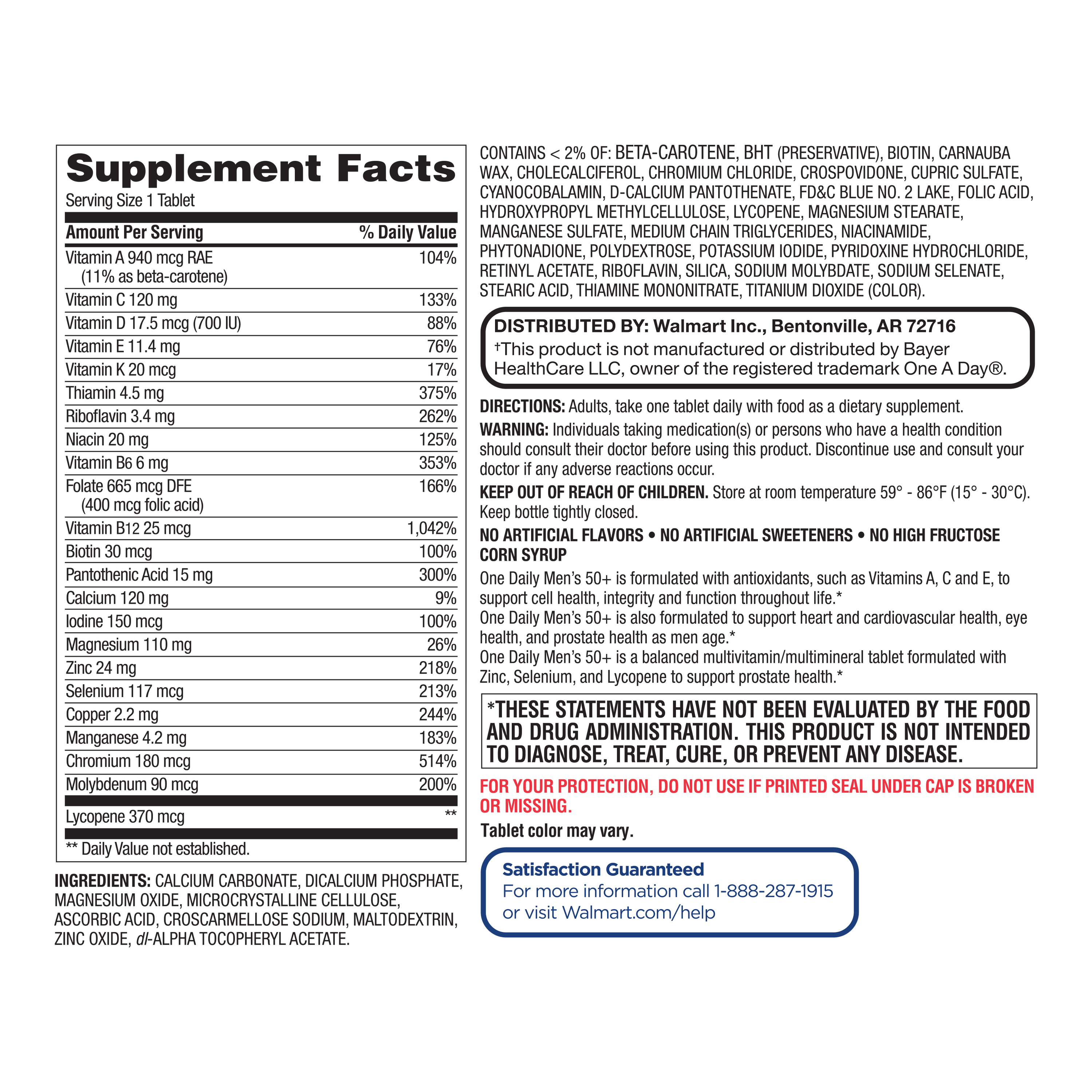Multivitamínico Diario para Hombres 50+ con Minerales, 200 tabletas, comparable a One a Day® Men's 50+ Multi 3