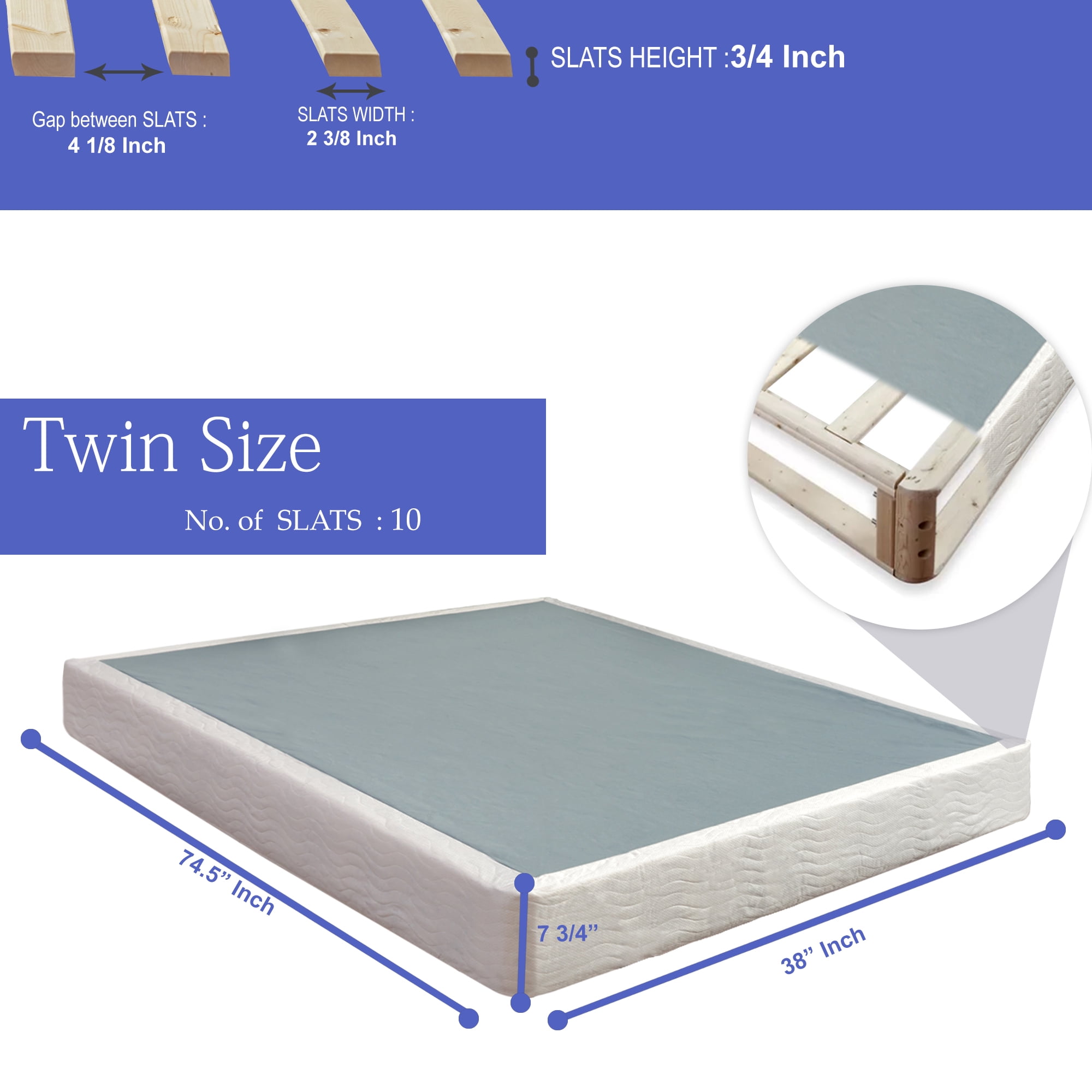 Continental Sleep, 8" Wood Box Spring & 10" Pocketed Coil Rolled Medium Plush Mattress, Twin