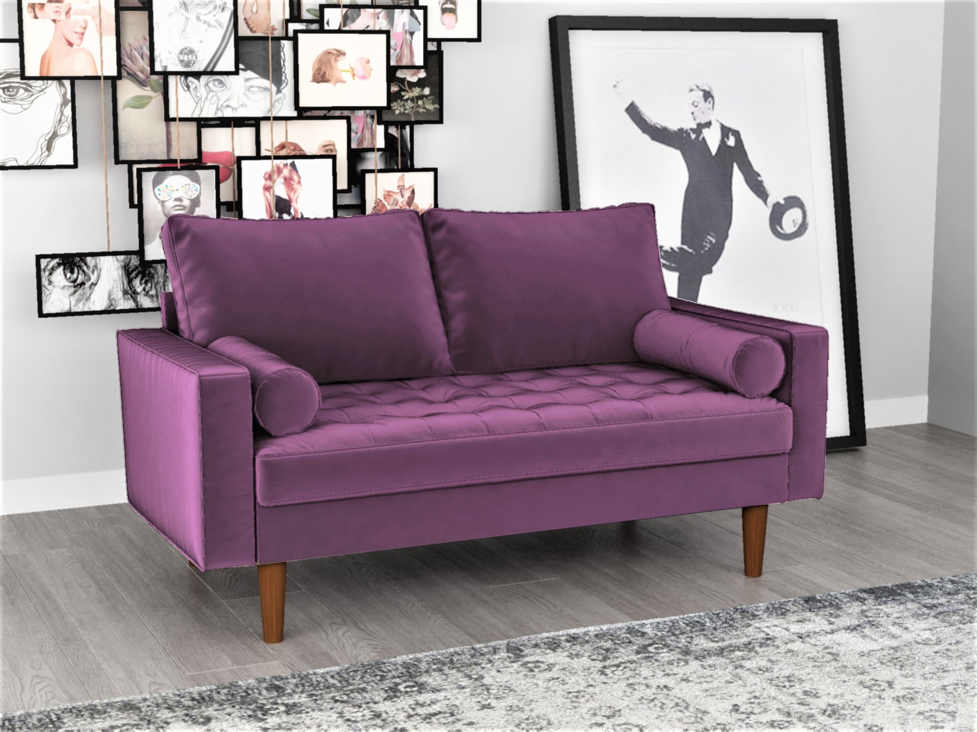 US Pride Furniture Mac Velvet 58'' Square Arm Loveseat, Eggplant