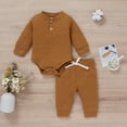 thumbnail image 6 of Douhoow 2Pcs Infant Boy Autumn Outfits Solid Long Sleeve Henley Neck Romper+Long Pants, 6 of 9