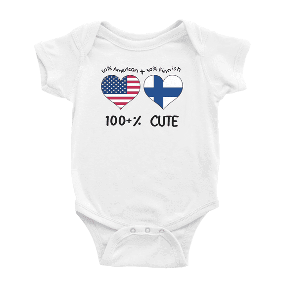 50% Finnish + 50% American = 100+% Cute Baby Romper Bodysuit For Boy Girl (White, 18-24 Months)