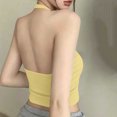 thumbnail image 4 of Womens Cotton Solid Color Halter Tank Tops Backless Double Lined Basic Shirts Trendy Going Out Tops Yellow Free Size, 4 of 5