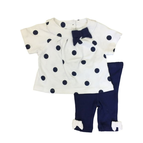 Infant Girls Blue & White Polka Dot Baby Outfit Tunic Top Shirt & Leggings Set