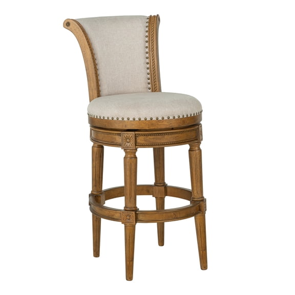 ROME OAK Runyan 31 in Swivel Bar Stool - Weathered Oak - Sand Fabric Upholstered Seat