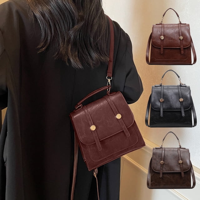 Mochila vintage para mujer - Bolso de viaje ligero, cuero PU, marrón/negro, 20x20x9cm, impermeable y gran capacidad