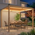 thumbnail image 2 of Outsunny Louvered Pergola with Solar LED lights, 10' x 10' Outdoor Pergola Metal Patio Hardtop Gazebo with Metal Roof, Drainage Gutters, Nature Wood, 2 of 9