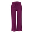 thumbnail image 5 of Jxximdong Pants for Women Womens Daily Elastic Waist Pockets Straight Solid Color Casual Pants Loose Long Trousers Purple XXL Trousers, 5 of 6