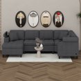 thumbnail image 3 of BEBPILOO Modern U-shaped Sectional Sofa, 115.7" Corner Sectional Couch with Built-in Cup Holders, Storage Space and USB Ports for Living Room, Gray, 3 of 12