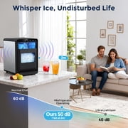 Snowyermine Nugget Ice Maker Countertop, 44 lbs per Day, Soft, Chewable Sonic-Style Pebble Ice, One-Touch Self-Cleaning, Stainless Steel, Black, for Home, Kitchen, Office, RV and Camping