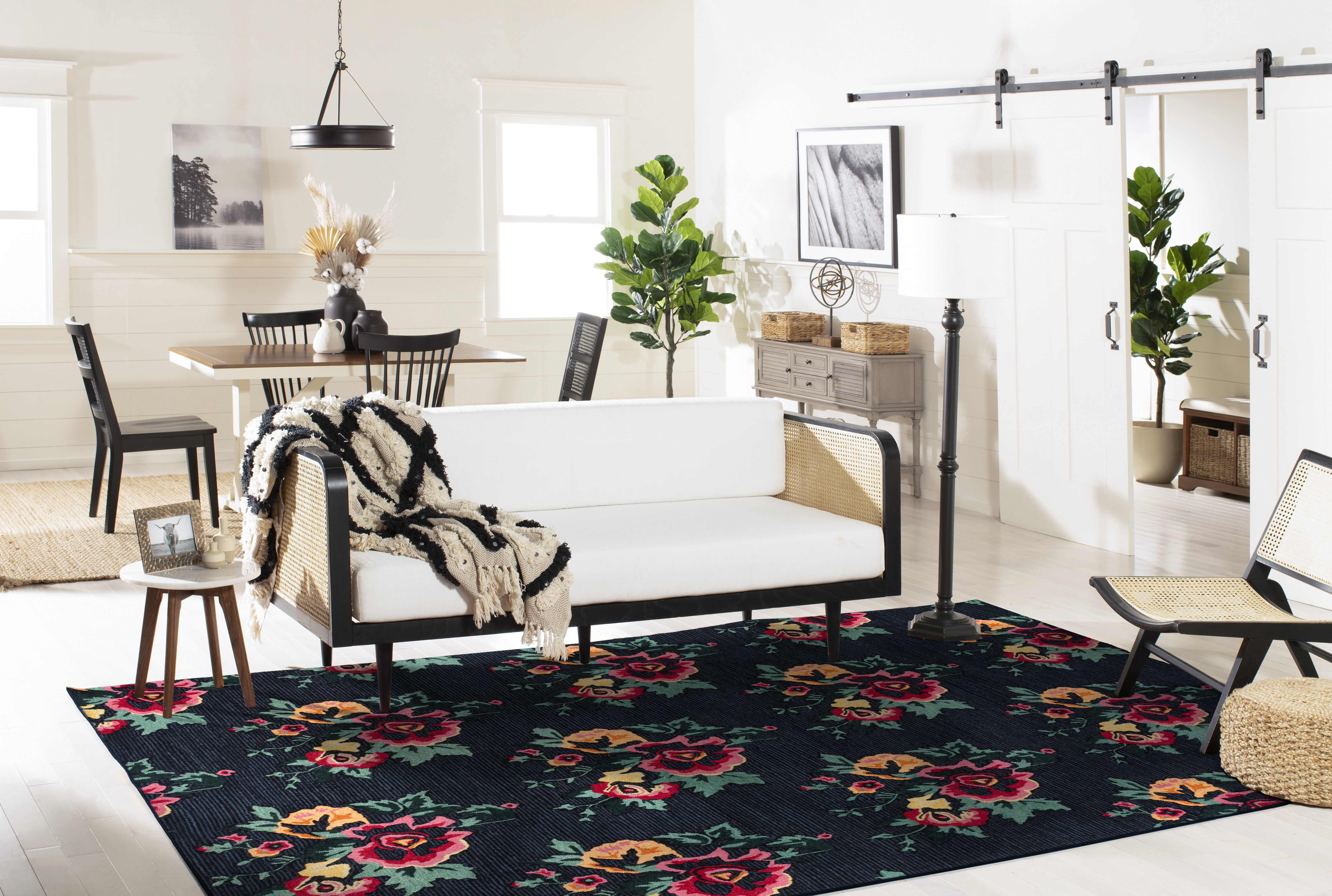 SAFAVIEH Jardin Rumen Floral Wool Area Rug, Black/Pink, 5' x 8'