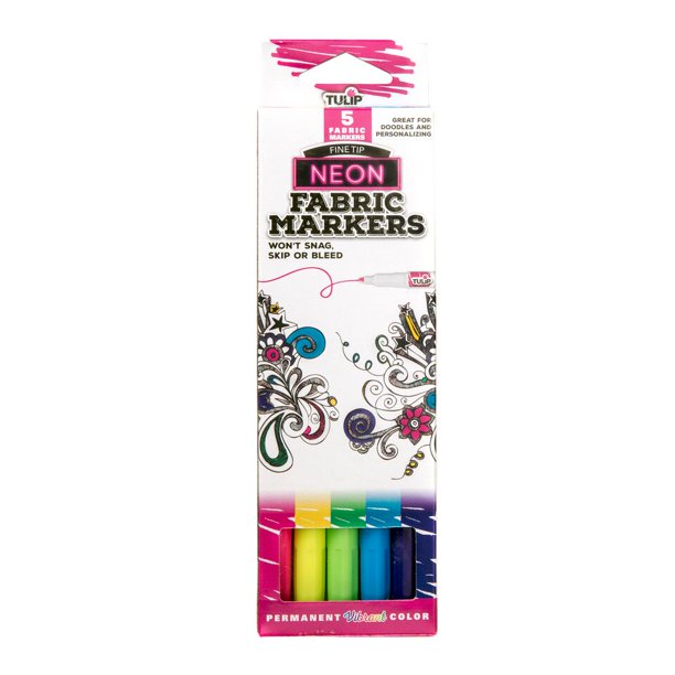 Tulip® Fabric Markers Fine Tip 5 Pack Neon, Permanent