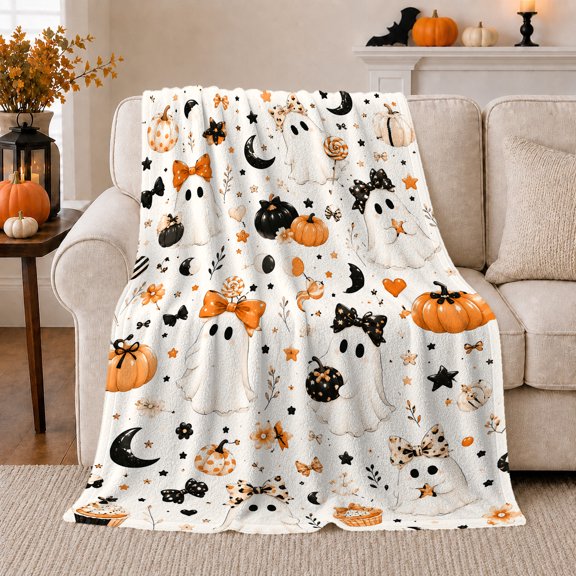 Whimsical decorative motif Pumpkin autumn celebration, Warm Flannel Blanket for Living Room and Family Room, Festive autumn celebration Scene, Art Lovers autumn celebration Gift, Festive Home Decor