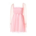 thumbnail image 5 of Gureui Women's Summer Dress, Casual Solid Color Square Neck Long See-Through Sleeve One-Piece Ruffle Hem Dresses, 5 of 9
