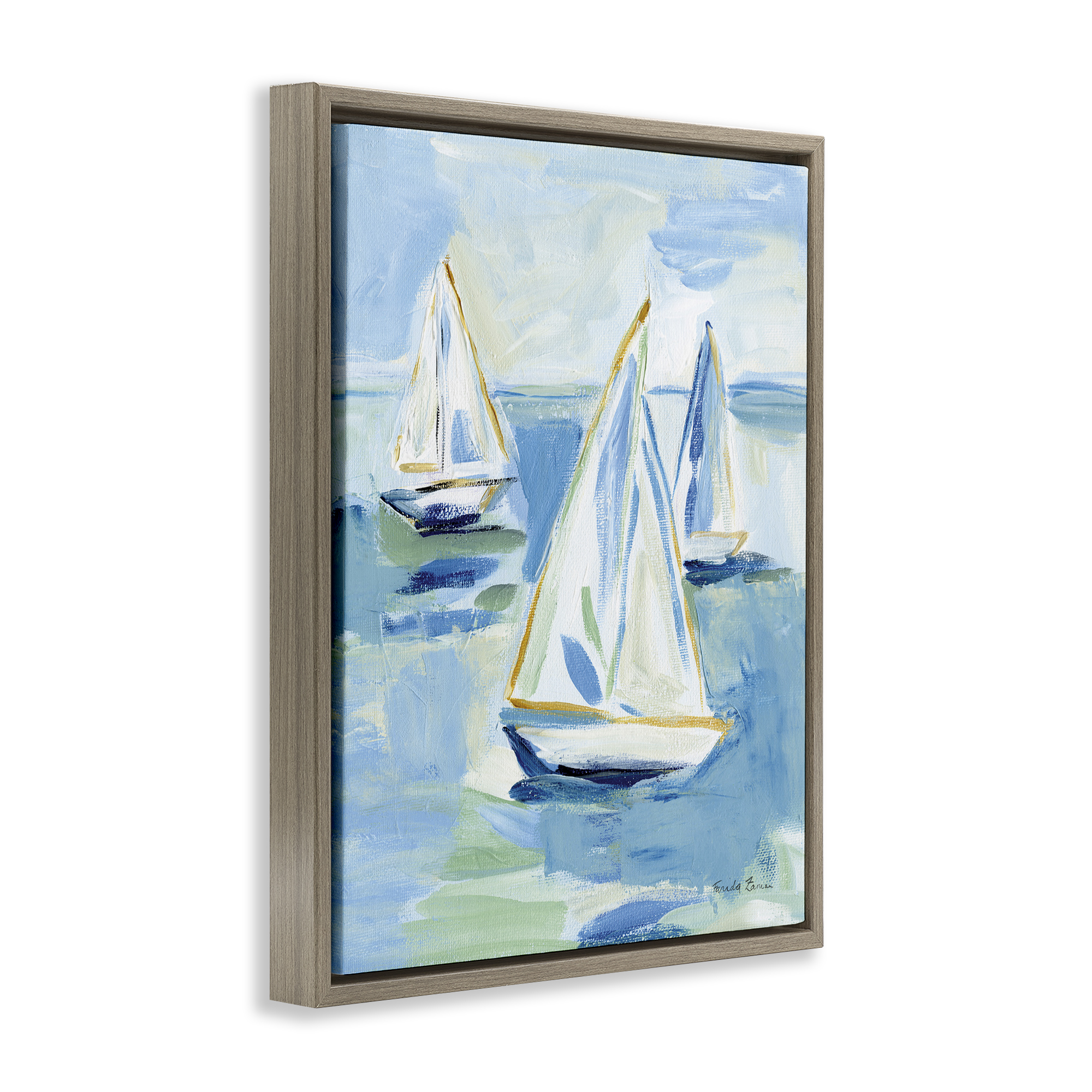 Stupell Industries Setting Sail Fleet Transportation Painting Brown Floater Framed Canvas Art Print Wall Art, 17 x 21