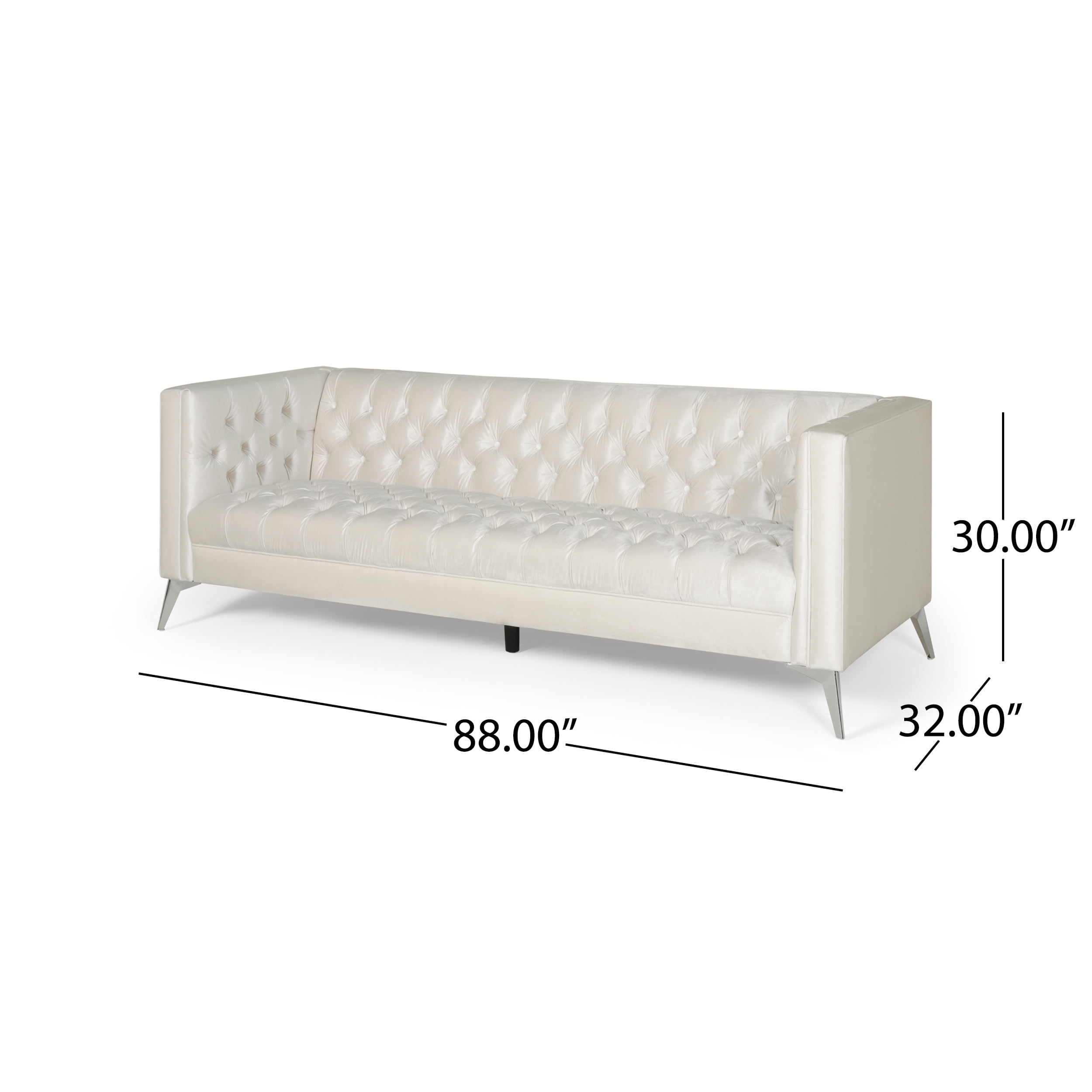 Noble House Camden Tufted Velvet Sofa, Beige, Silver