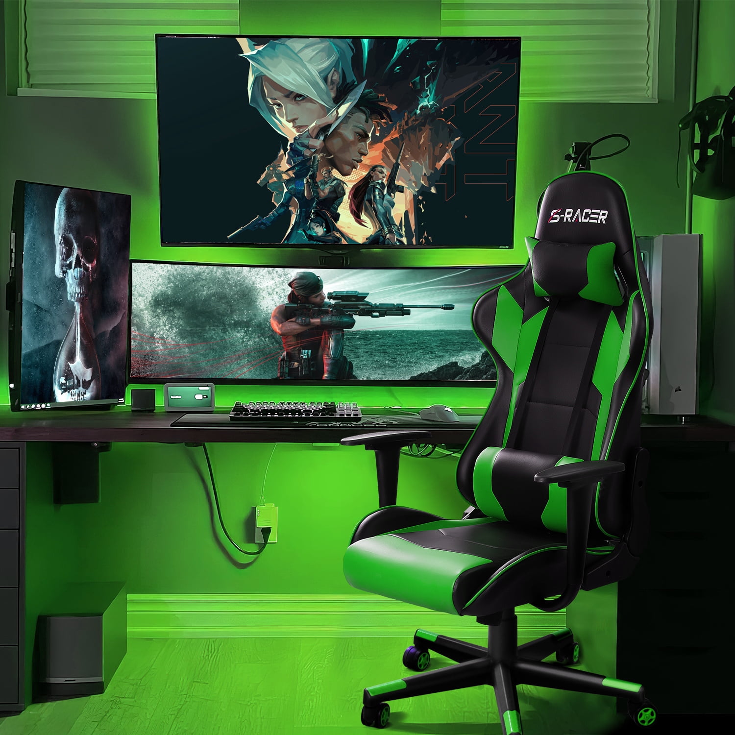 Homall Gaming Chair office Chair with Headrest & Lumbar Support, Green