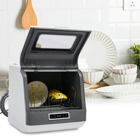 Loyalheartdy Portable Countertop Dishwasher, 110V 1200W Compact Table Top Dishwasher Built-in Water Tank with 3 Washing Programs 360 Degree Spraying Water 75°C Hot Air Drying for Apartments Dorms RV