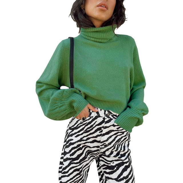 Gupgi Pulls à Col Roulé Femmes Couleur Unie à Manches Longues Tricot Pull Automne Hiver Casual Tricot