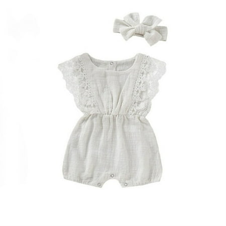 

Baby Bodysuit Girls Wrap Cotton Thin Breathable Sleeveless Clothes with Headband