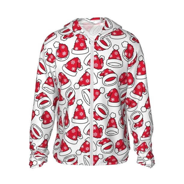 Fotbe Christmas Hat Chaqueta con Protección Solar UPF 50+ para Hombre y Mujer, Camisa con Capucha y Bolsillos-X-Large