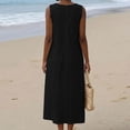 thumbnail image 4 of QUNYINEY Black Womens Sun Dresses Sleeveless Long A Line Summer Tank Dress Cutout Loose Fit Crew Neck Casual with Pockets Dresses, 4 of 9